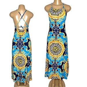 New Teal Maxi floral Dress for Women Size S Spaghetti strap backless long dress